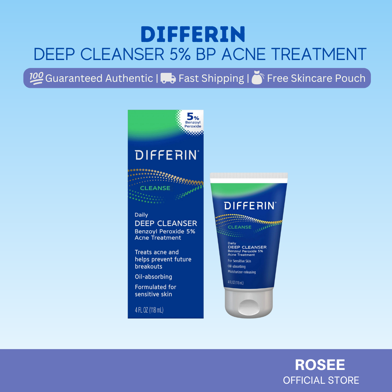 Differin Deep Cleanser 5% Benzoyl Peroxide Acne Treatment 118ml