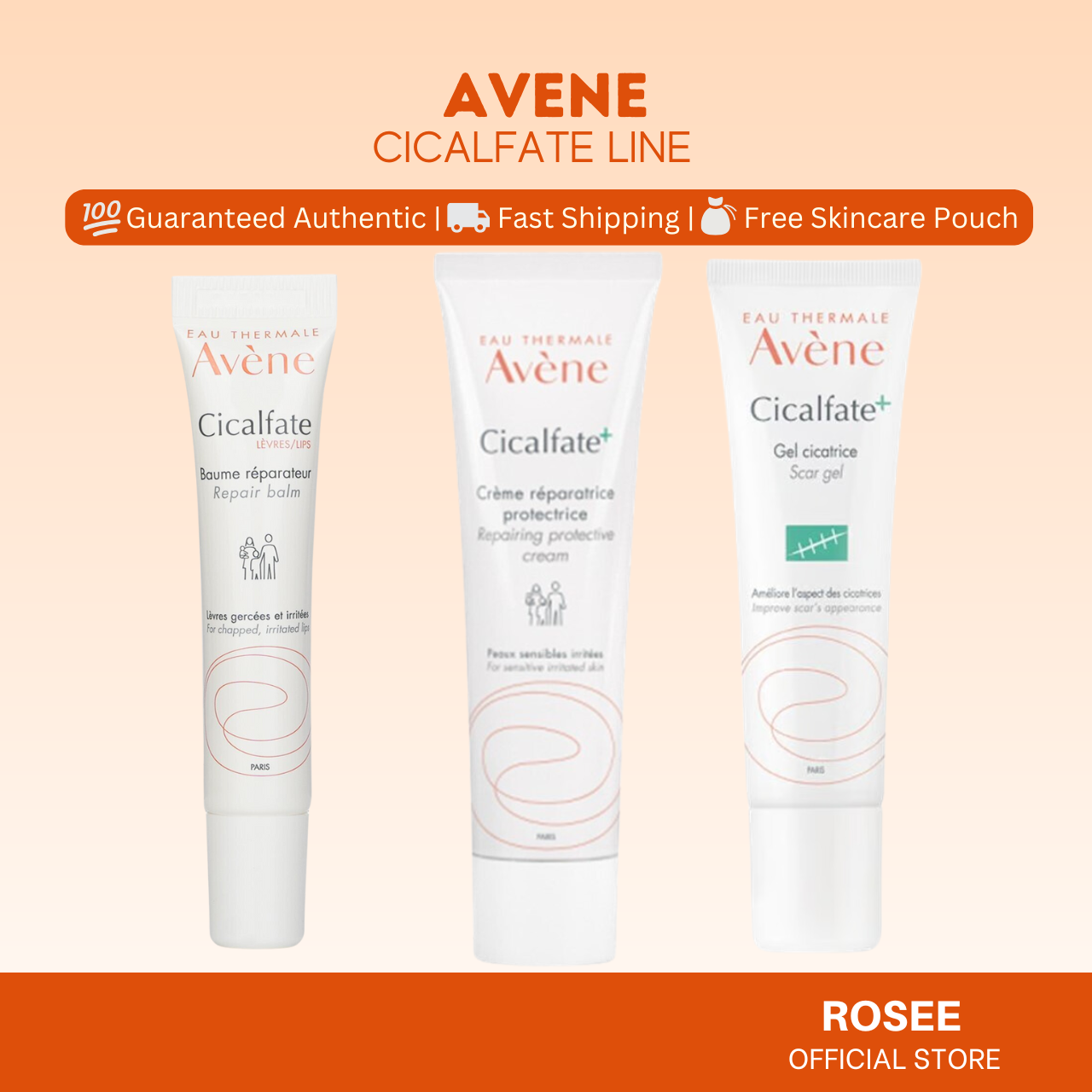 AVENE Cicalfate Line (Scar Gel, Repairing Protective Cream & Lip Balm)